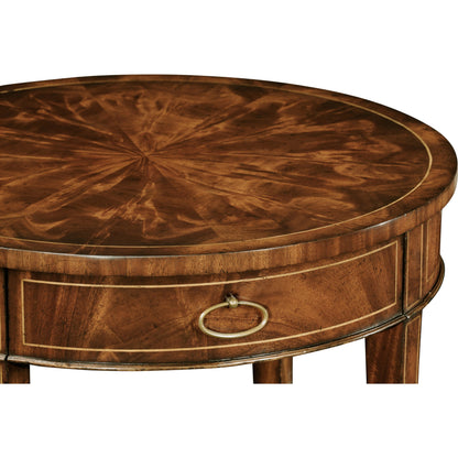 Buckingham Round Mahogany Side Table by Jonathan Charles in brown and light antique mahogany. Made from acacia in a traditional style.