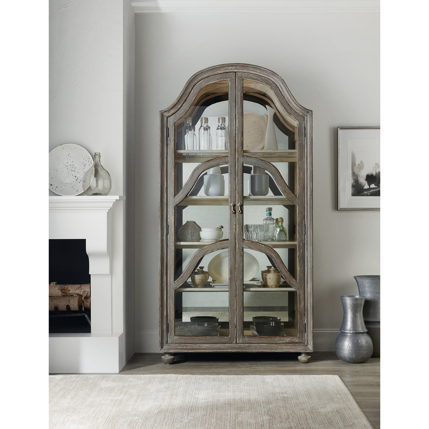 003 SI-1748228 | Lifestyle | Costa Cabinet by Hooker Furniture in pottery gray. Made from oak veneers, glass in a eclectic & global style.