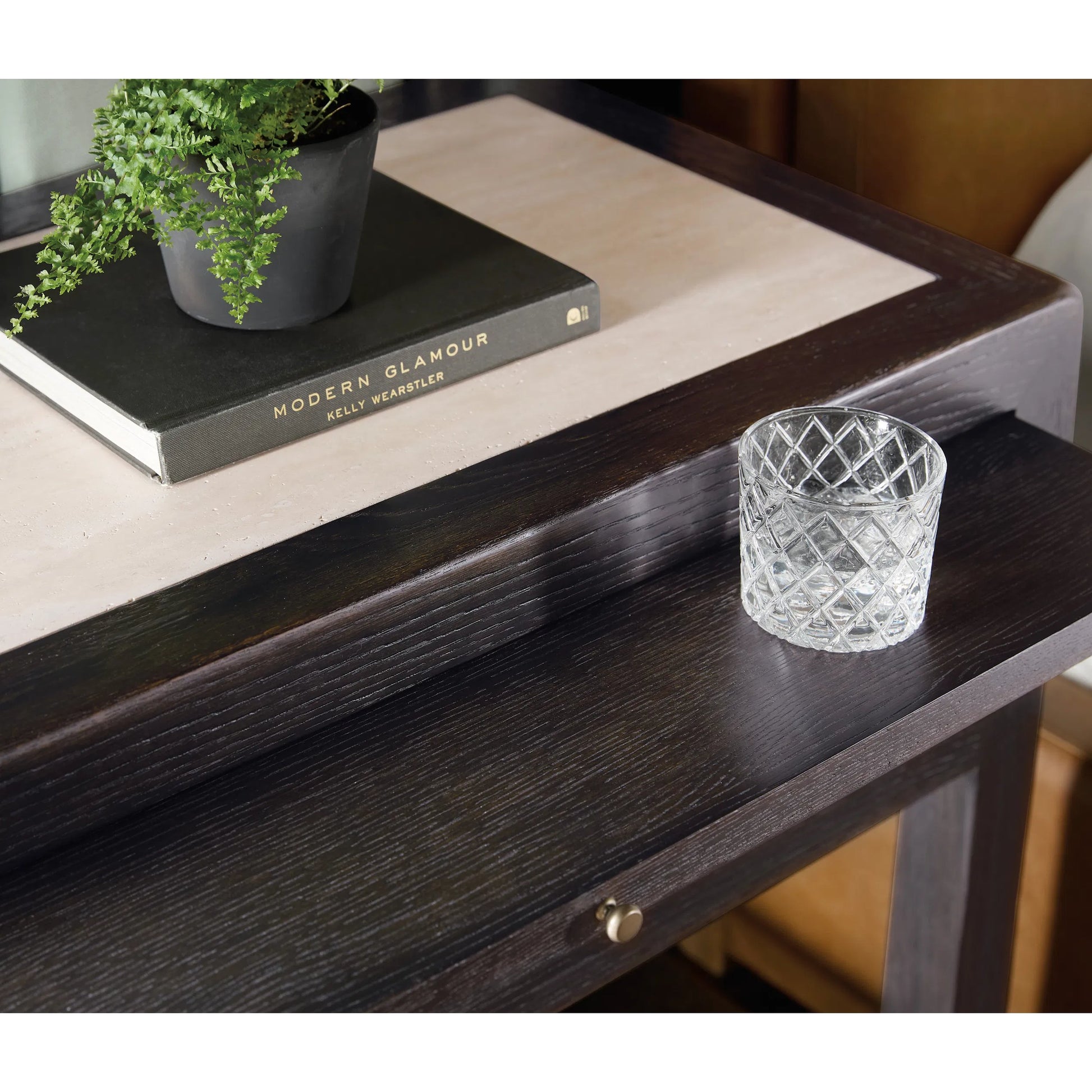 Driftwood One-Drawer Nightstand with Stone by Hooker Furniture. Made from oak solids, oak veneers, stone in a transitional style.