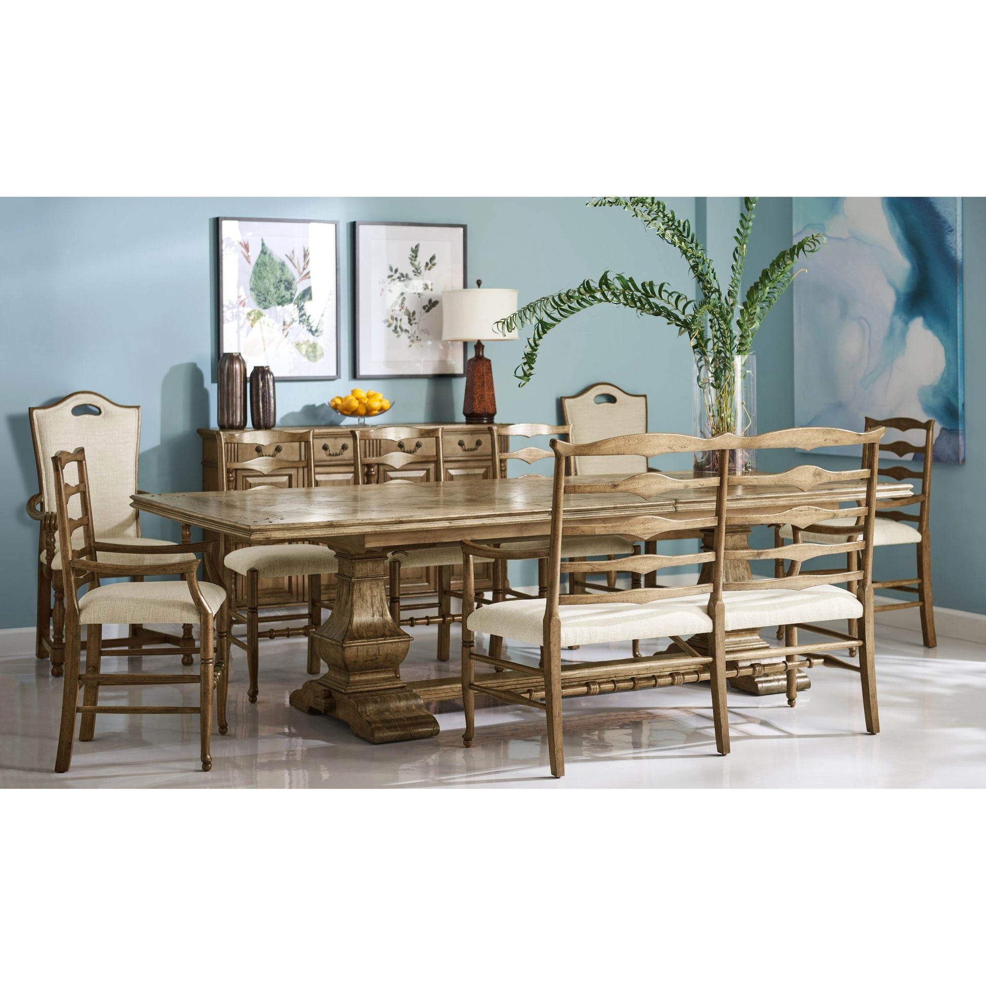 Casual Accents Medium Driftwood Parquet Top Dining Table by Jonathan Charles in medium brown driftwood. Made from acacia in a modern style.