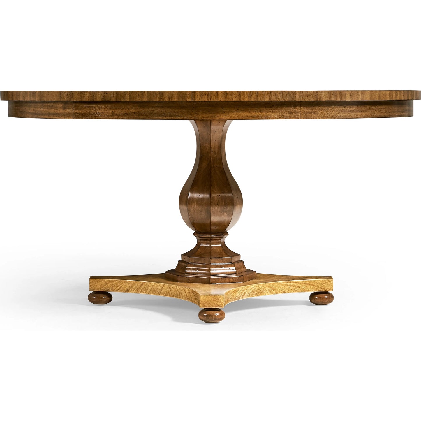 003 SI-2186348 | Additional Silo | Vermeer Round Pedestal Dining Table by Jonathan Charles in brown and natural cerejeira. Made from alder, crotch cerajeria veneers, quartered acacia veneers in a traditional style.