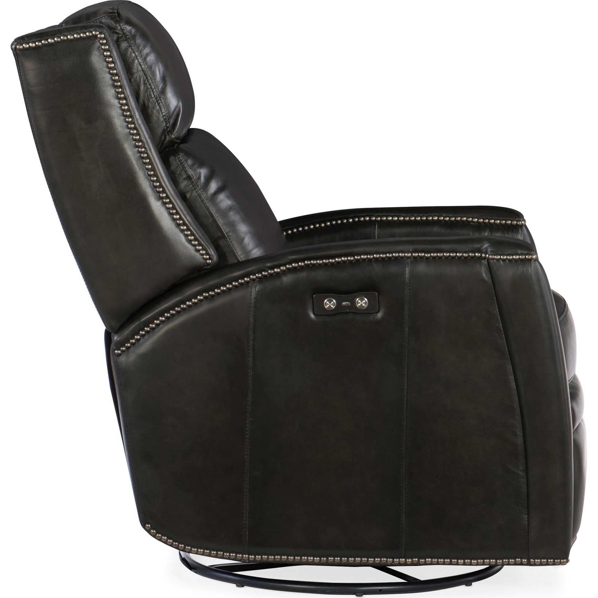 Declan Power Swivel Glider Recliner by Hooker Furniture in brindisi trinita. Made from leather in a traditional style.