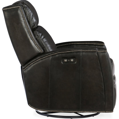 Declan Power Swivel Glider Recliner by Hooker Furniture in brindisi trinita. Made from leather in a traditional style.