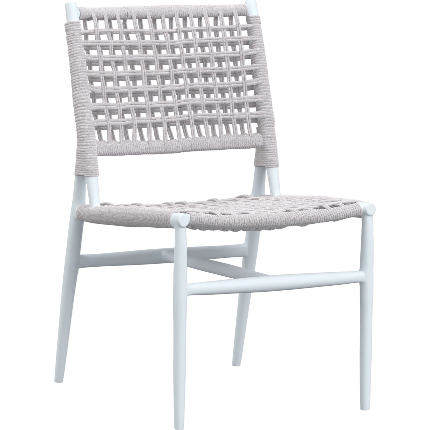 001 SI-2167185 | Primary Silo | Bahia Outdoor Armless Dining Chair by Sunset West in frost. Made from aluminum / olefin rope in a coastal style.