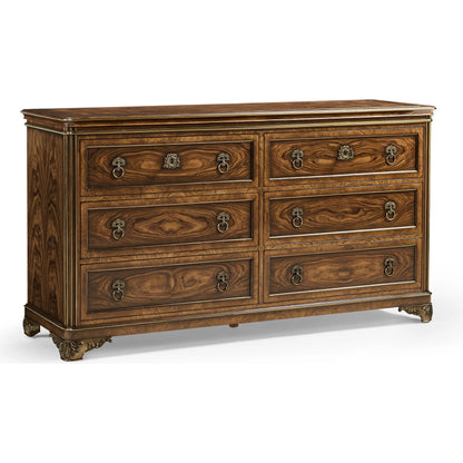 Viceroy Dresser by Jonathan Charles in brown and santos brown, antique brass. Made from mahogany, cerejeira veneers, santos rosewood crown veneers, brass in a traditional style.