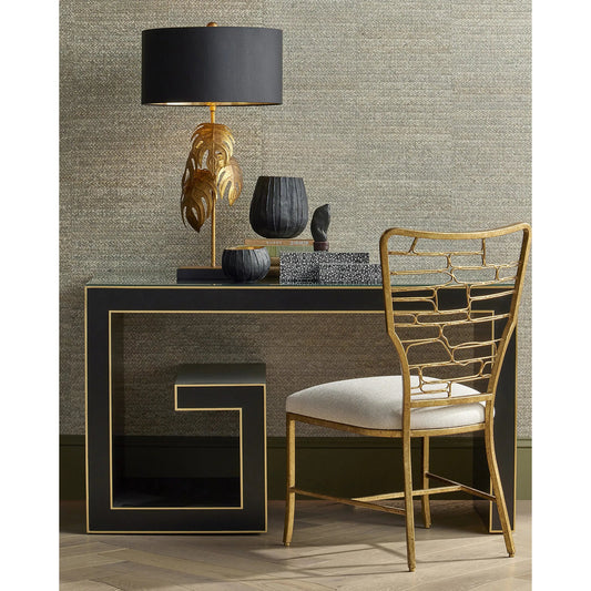 Irvin Table Lamp by Currey and Company in vintage gold. Made from wrought iron, granite in a coastal style.