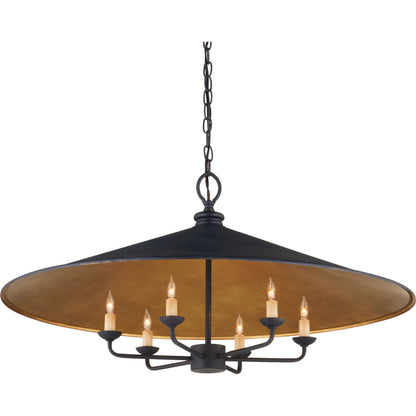 Brussels Pendant by Currey and Company in french black, contemporary gold. Made from wrought iron in a modern style.