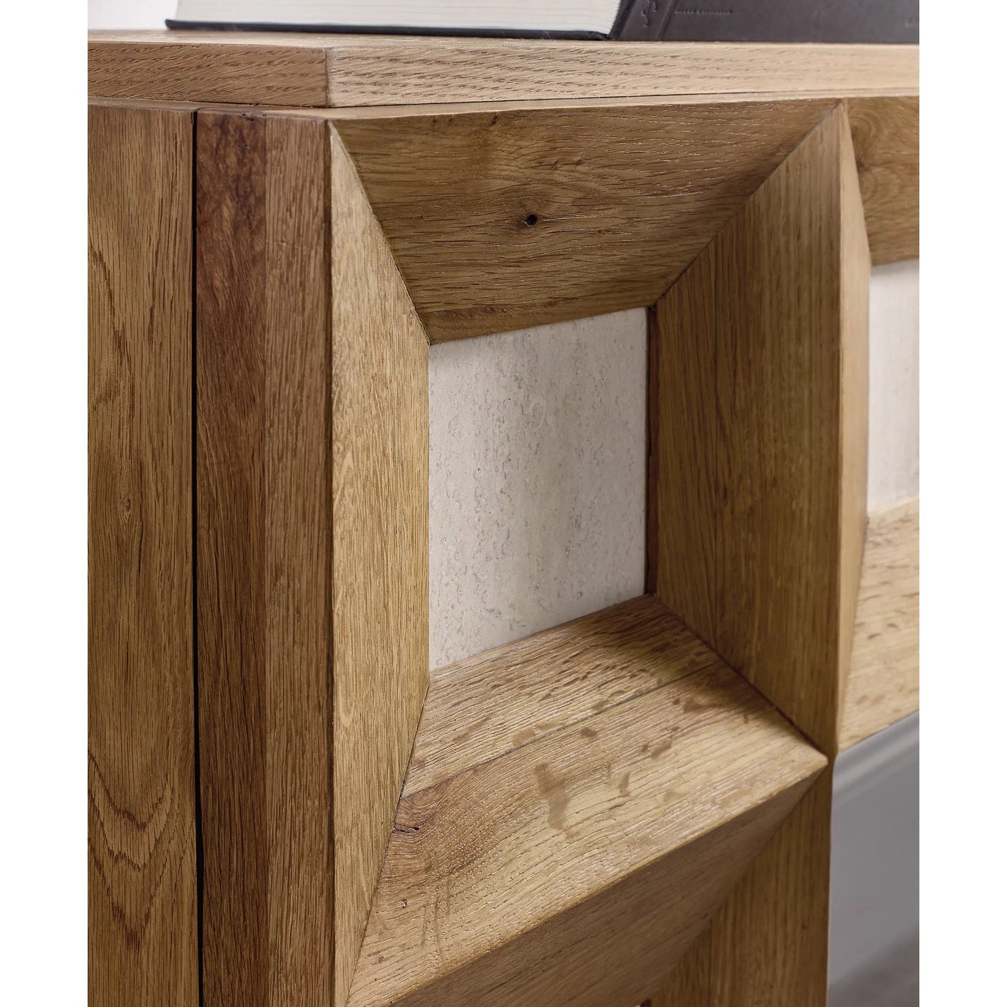 003 SI-2354020 | Closeup | Commerce and Market Haven Console Table by Hooker Furniture in medium wood and natural oak. Made from oak solids, oak veneers, travertine marble in a unique style.