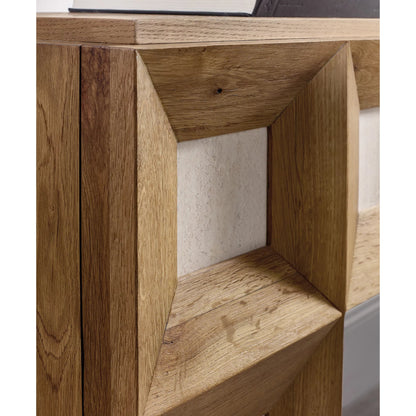 Commerce and Market Haven Console Table by Hooker Furniture in medium wood and natural oak. Made from oak solids, oak veneers, travertine marble in a unique style.