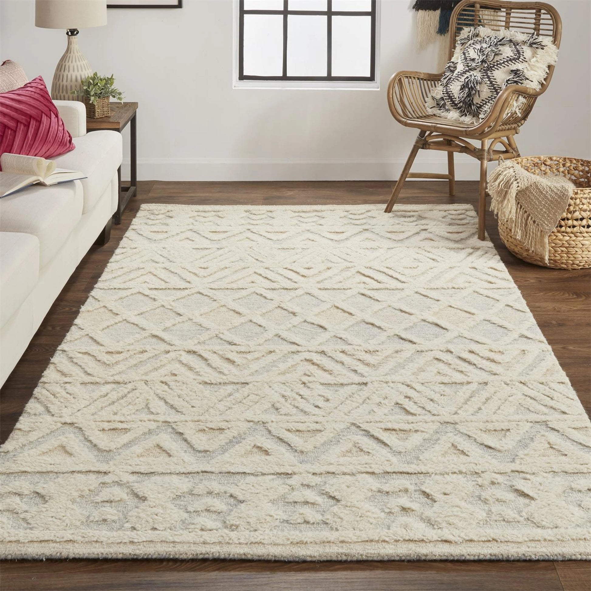 Anica Traditional Geometric Rug - 8005F by Feizy in ivory, blue, tan. Made from wool in a unique style.
