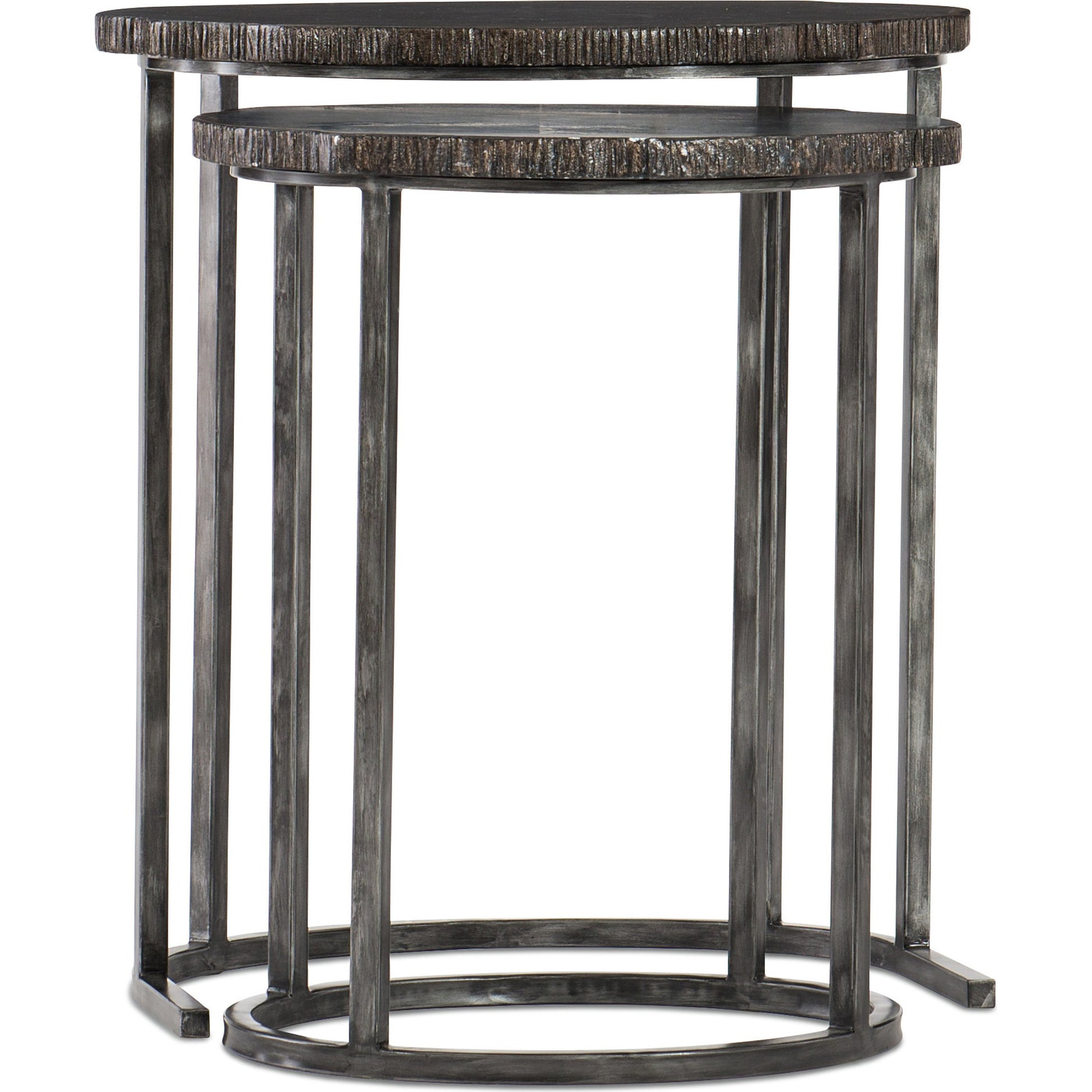 Black Nesting Tables by Hooker Furniture in black. Made from hardwoods, metal tube in a transitional style.