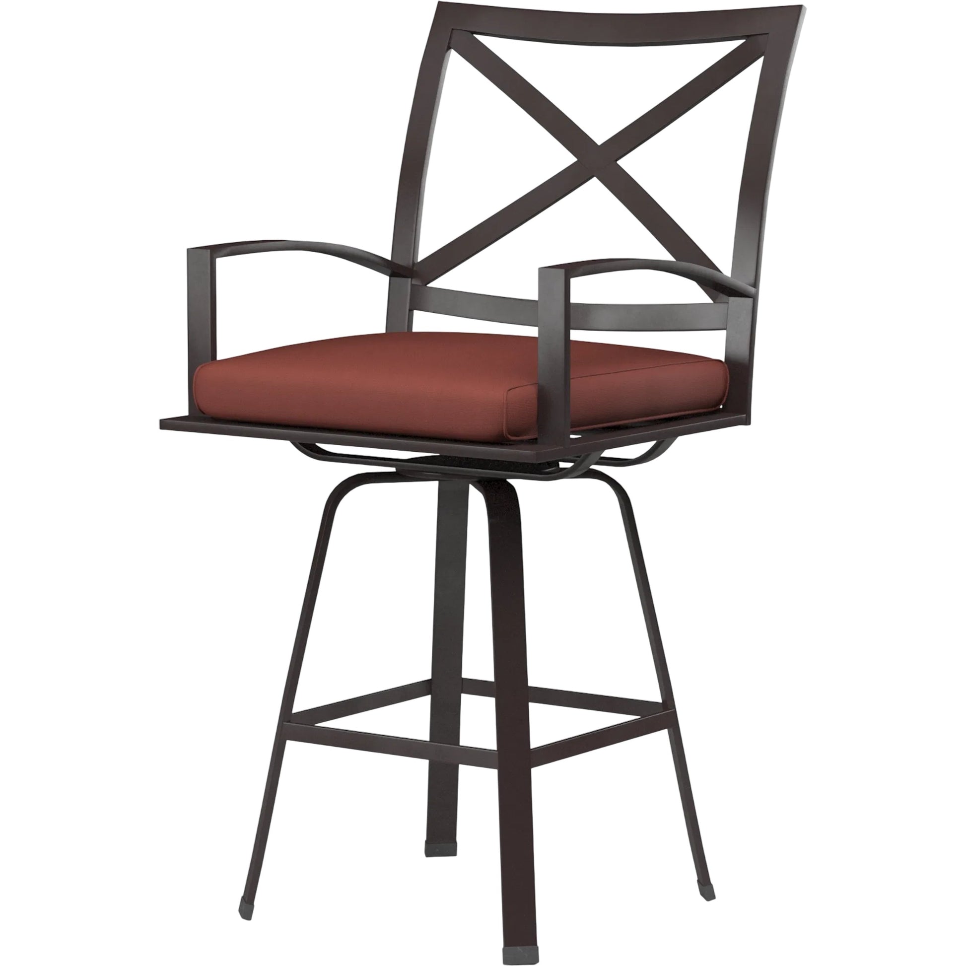 La Jolla Outdoor Swivel Barstool by Sunset West in browns. Made from aluminum in a modern style.