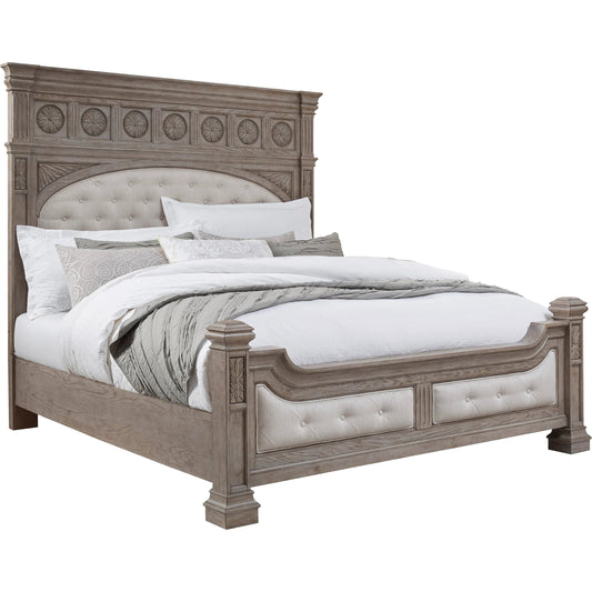 Kingsbury Bed by Pulaski Furniture in french grey. Made from oak veneers, hardwood solids in a traditional style.