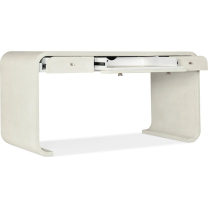 Serenity Bayport Writing Desk by Hooker Furniture in sand dollar, champagne. Made from wood, raffia in a modern style.