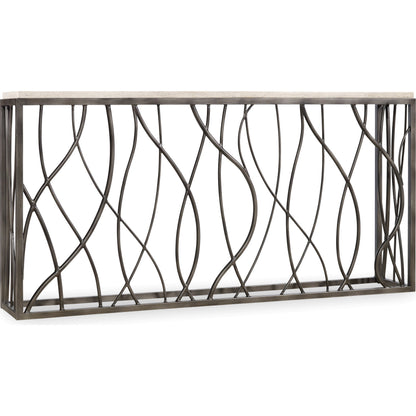 Curvy Console Table by Hooker Furniture in cream. Made from tubular, solid steel with travertine marble in a modern style.