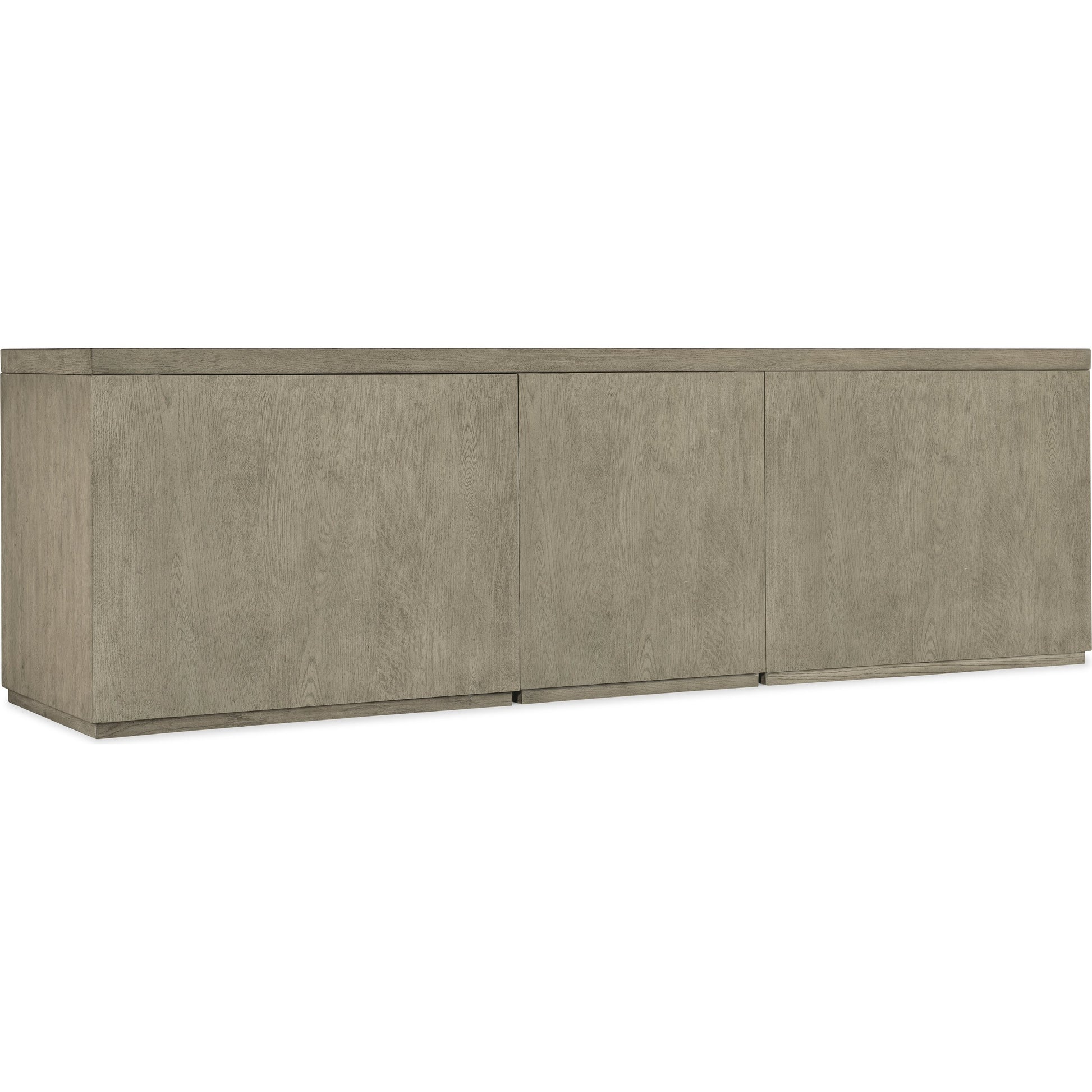 Linville Falls Credenza with Small File and 2 Opens by Hooker Furniture in mink, antique pewter. Made from oak veneers in a modern style.