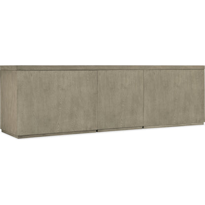Linville Falls Credenza with Small File and 2 Opens by Hooker Furniture in mink, antique pewter. Made from oak veneers in a modern style.