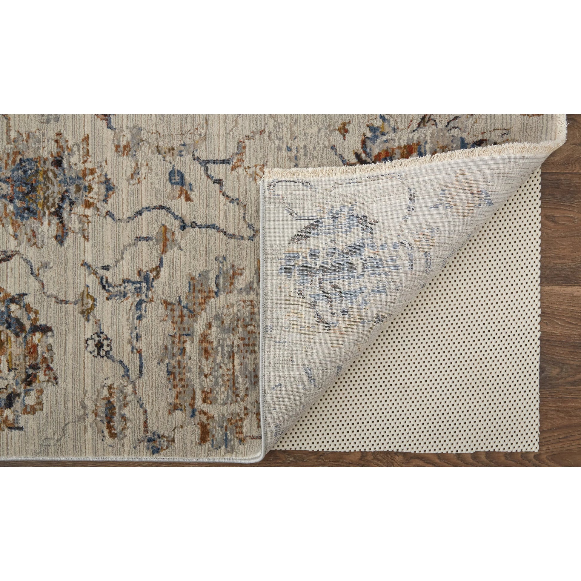 Kaia Transitional & Botanical Rug - 39GPF by Feizy in ivory, orange, blue. Made from unique in a unique style.