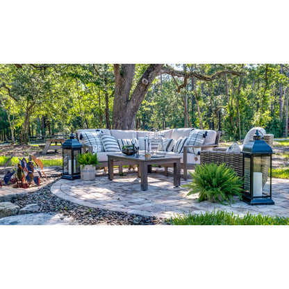 Laguna Outdoor Sectional by Sunset West in driftwood. Made from aluminum in a modern style.