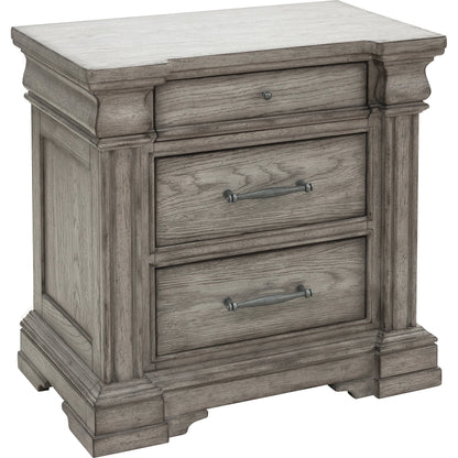 Madison Ridge Nightstand by Pulaski Furniture in bluff grey. Made from asian hardwood, oak veneers in a traditional style.