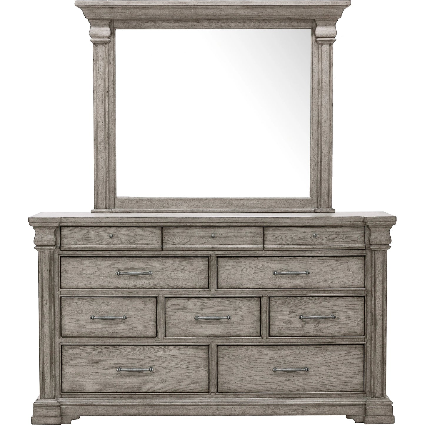 002 SI-2155612 | Additional Silo | Madison Ridge Mirror by Pulaski Furniture in bluff grey. Made from asian hardwood, oak veneers in a traditional style.