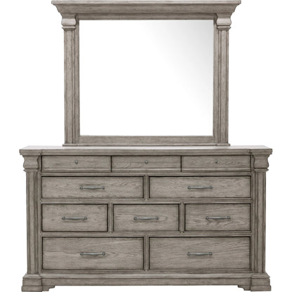 Madison Ridge Mirror by Pulaski Furniture in bluff grey. Made from asian hardwood, oak veneers in a traditional style.