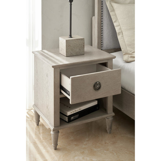 Zest Upholstered Bed with Nailhead Trim by Zest in greige. Made from rubberwood, oak veneer, fabric in a modern style.