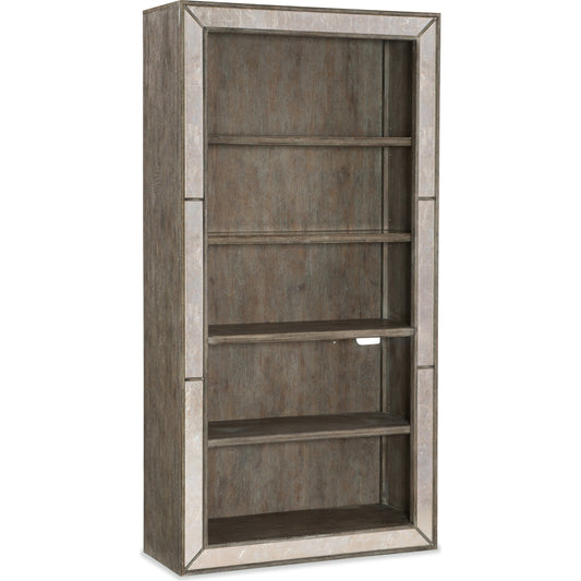 Rustic Glam Bookcase by Hooker Furniture in white oak. Made from quartered white oak veneers, glass in a transitional style.