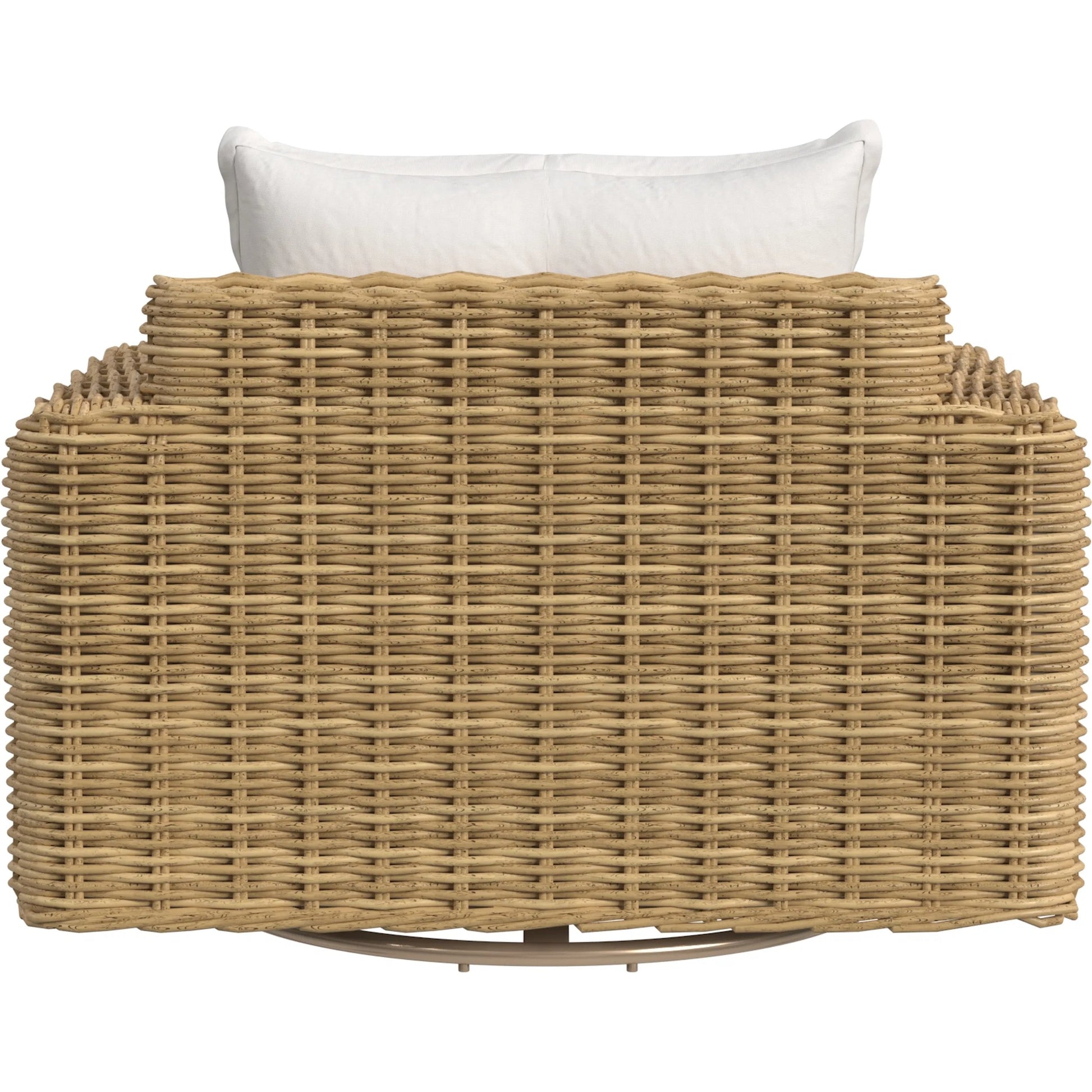 Playa Outdoor Oversized Swivel Club Chair by Sunset West in medium wood. Made from resin wicker in a rustic style.