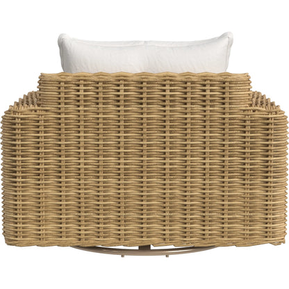Playa Outdoor Oversized Swivel Club Chair by Sunset West in medium wood. Made from resin wicker in a rustic style.