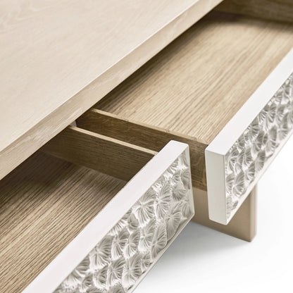 Pelagic Console Table by Jonathan Charles in white washed oak. Made from main oak veneer in a unique style.