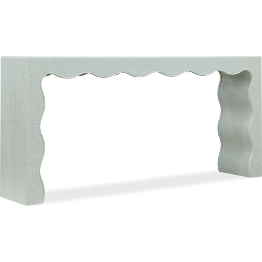 Commerce and Market Waverly Console Table by Hooker Furniture in blue-green painted raffia. Made from wood, raffia in a eclectic & global style.