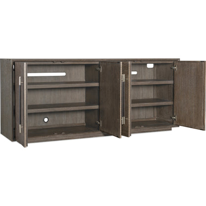 Modern Mood Entertainment Console by Hooker Furniture. Made from oak veneers, raffia in a modern style.