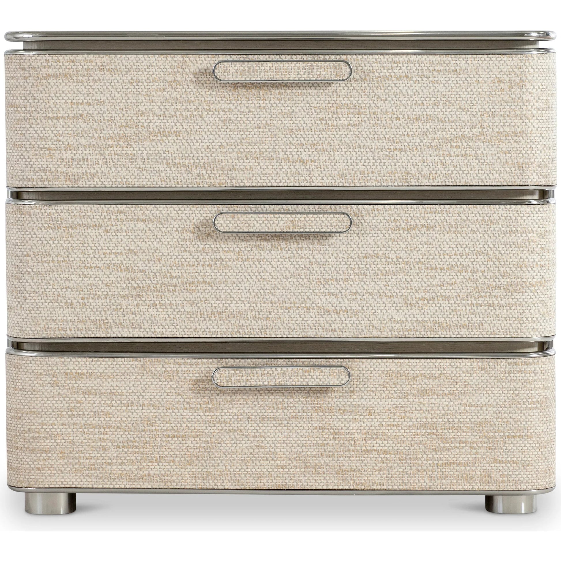 Corinne Nightstand by Bernhardt in ecru. Made from metal in a transitional style.