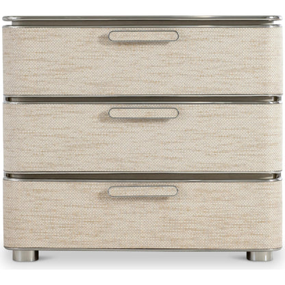 Corinne Nightstand by Bernhardt in ecru. Made from metal in a transitional style.