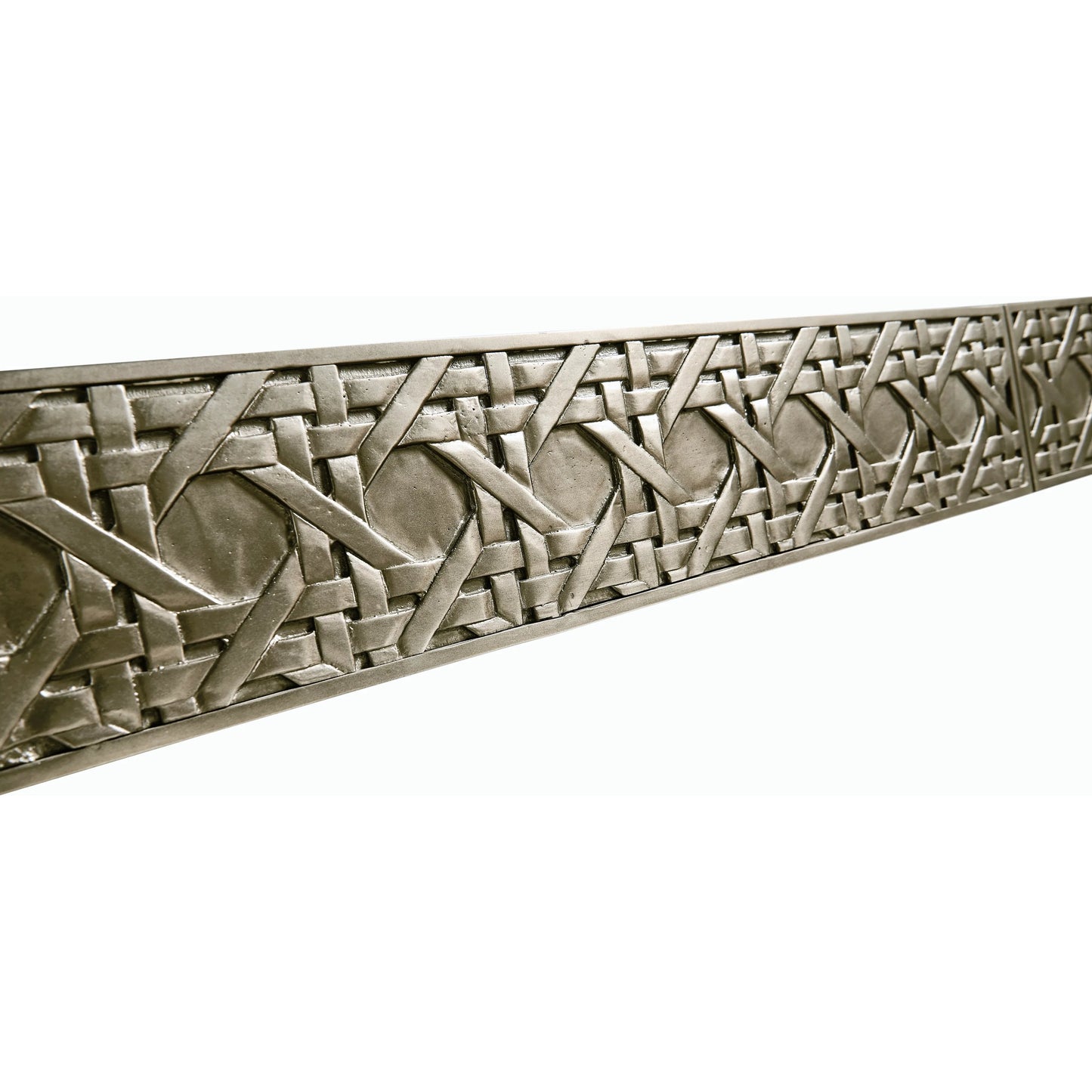 004 SI-2186273 | Closeup | Water Cnoidal Cane Carved Metal Desk by Jonathan Charles in white brass. Made from metal, leather in a modern style.