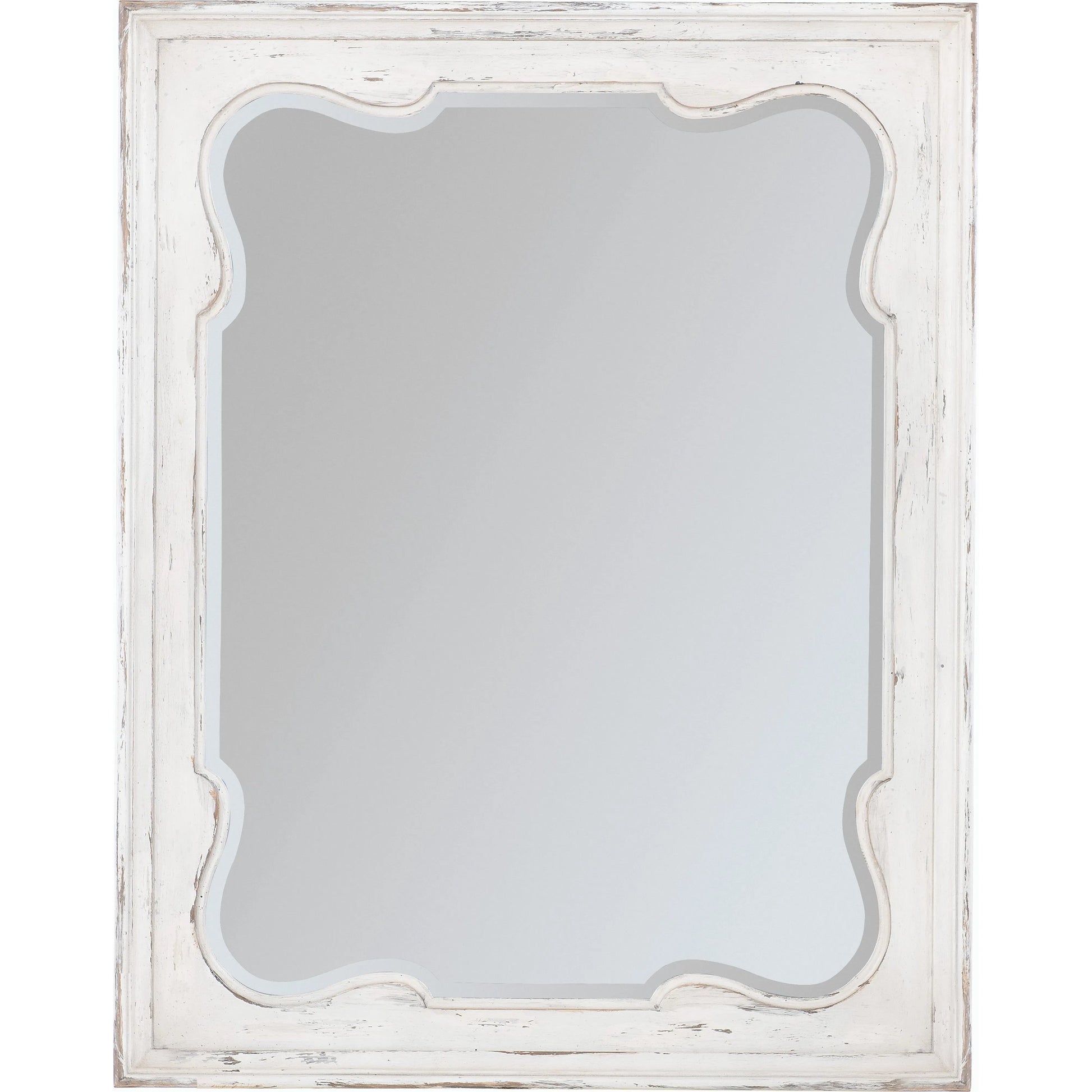 Americana Landscape Mirror by Hooker Furniture in cream and worn white finish. Made from wood and mirror in a modern style.