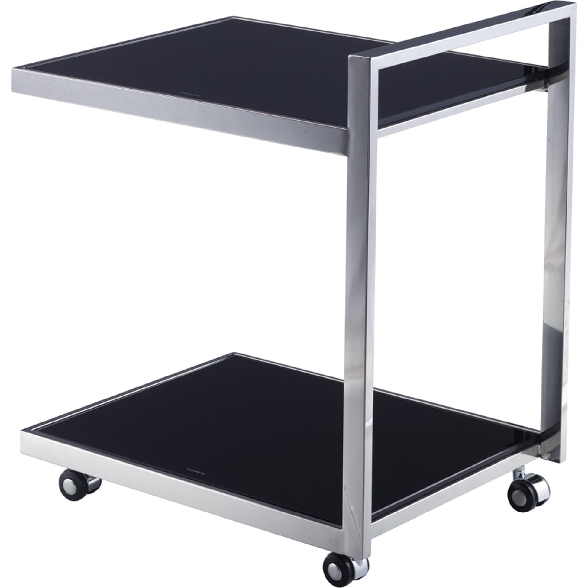 Luxe Serving Table by Pasargad Home in chrome and black. Made from glass, steel in a modern style.