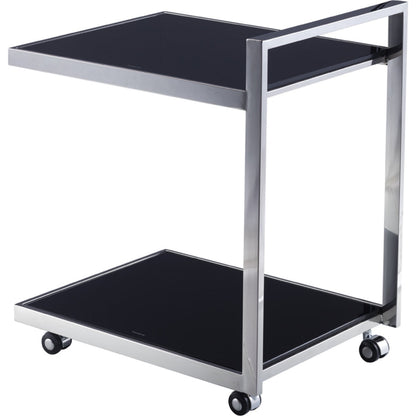 Luxe Serving Table by Pasargad Home in chrome and black. Made from glass, steel in a modern style.