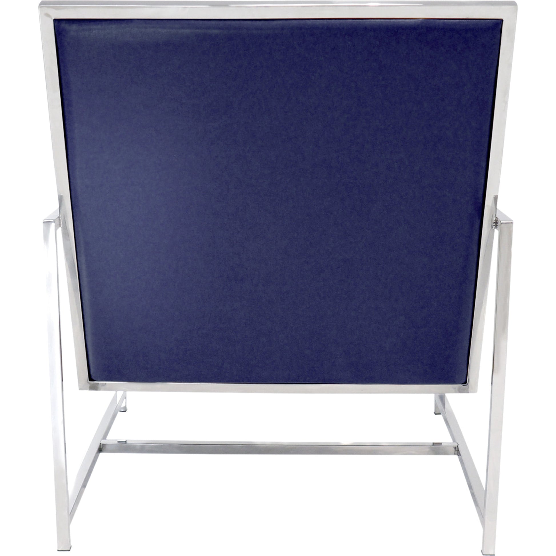 Luxe Chair by Pasargad Home in chrome and navy. Made from faux leather in a modern style.