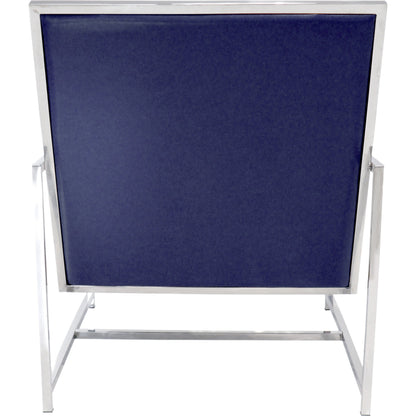 Luxe Chair by Pasargad Home in chrome and navy. Made from faux leather in a modern style.