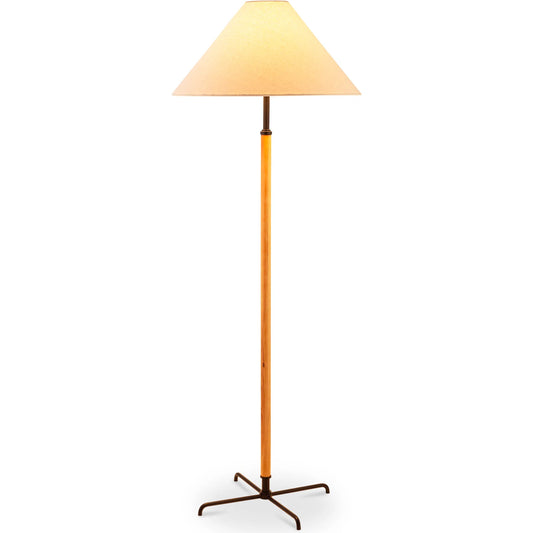 Oswin Floor Lamp by Moe's Home Collection in natural. Made from oak, iron base, linen shade in a unique style.