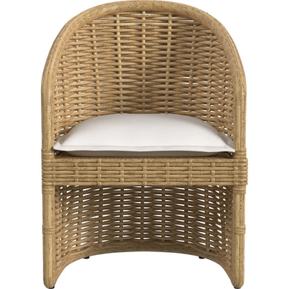 Playa Outdoor Dining Chair by Sunset West in medium wood. Made from resin wicker in a rustic style.