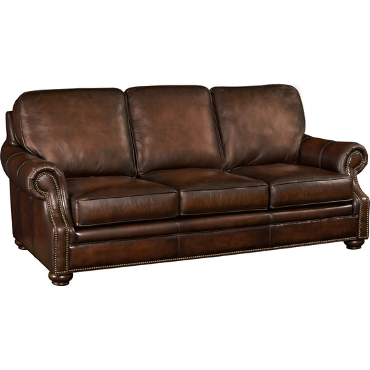 Montgomery Sofa by Hooker Furniture in sedona chateau. Made from leather in a unique style.
