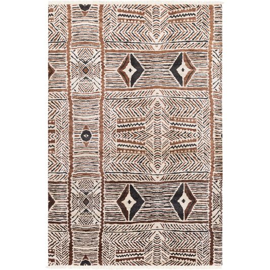 Zambia Rug - 15737 by Surya in cream, dark brown, black. Made from 85% bamboo silk, 15% wool in a unique style.