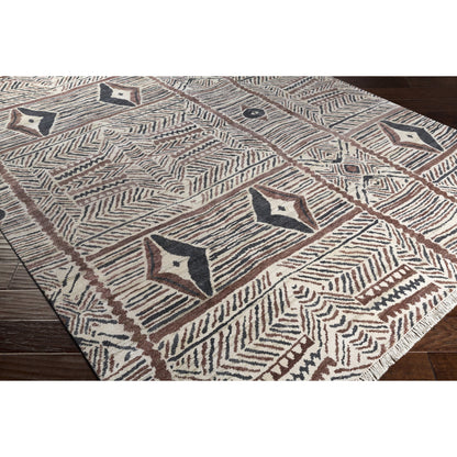 Zambia ZAM-1000 Indoor/Outdoor Rug by Surya in beige, dark brown, black. Made from 85% bamboo silk, 15% wool in a unique style.