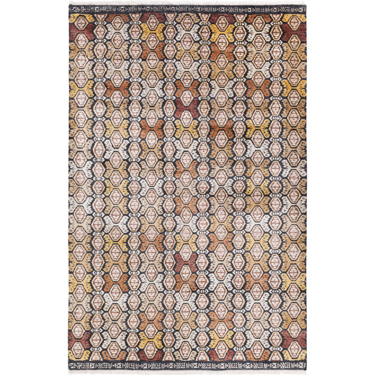 Zambia Rug - 15739 by Surya in beige, dark brown, mustard, burnt orange, rust, black. Made from 85% bamboo silk, 15% wool in a unique style.