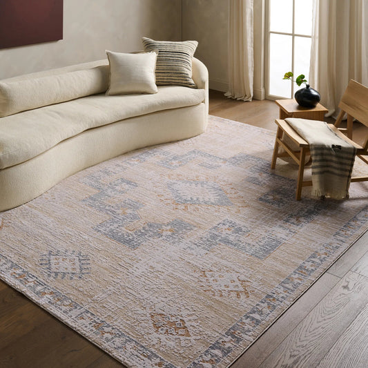 Zarif ZAR06 Rug by Jaipur Living in tan, beige, blue. Made from 70% polyester 30% polypropylene in a unique style.
