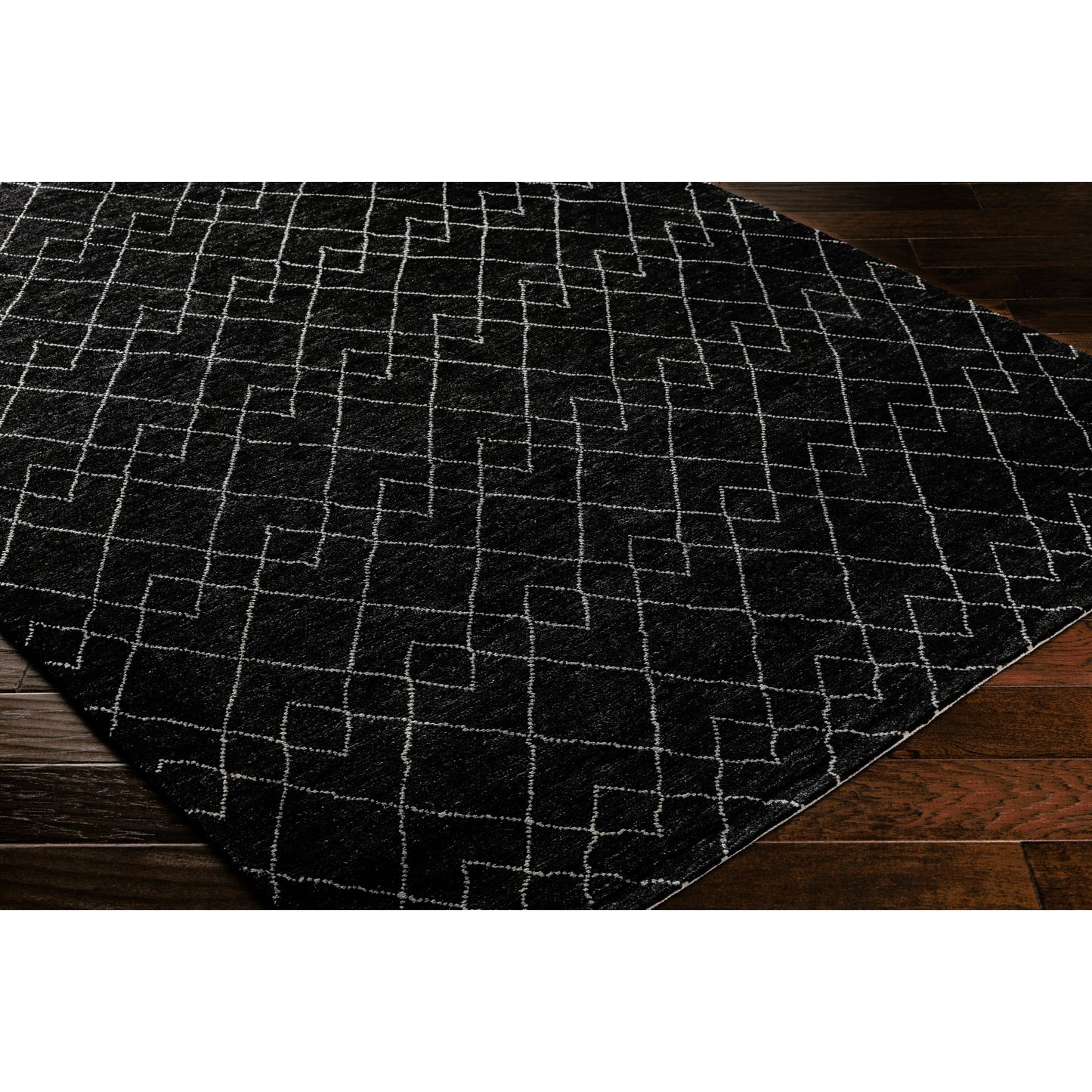 009 SI-1893963,SI-1893964 | Closeup | Zara Rug - 29847 by Surya in black, charcoal, cream. Made from 70% wool, 30% viscose in a unique style.