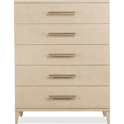 Westwood Five Drawer Chest by Hooker Furniture in light wood and polished limestone. Made from oak veneers in a transitional style.